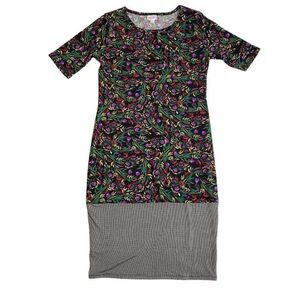 LuLaRoe Julia Dress Contrast Pattern‎ Floral Dots Medium NEW